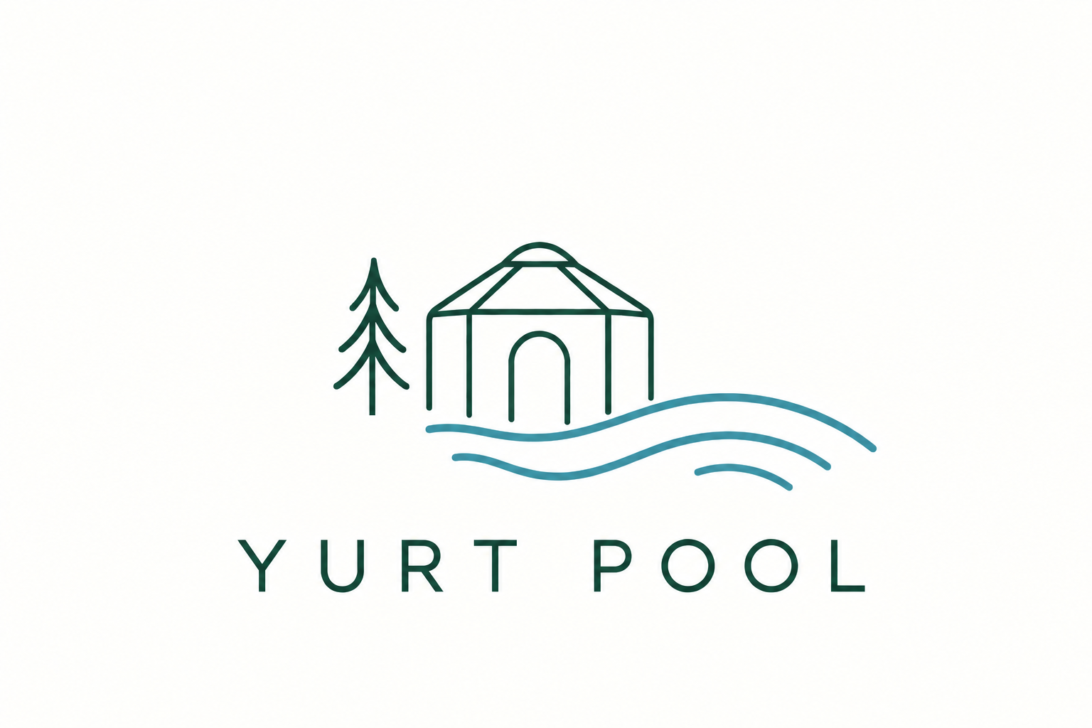 Yurt Pool — a yurt and evergreen beside blue waves
